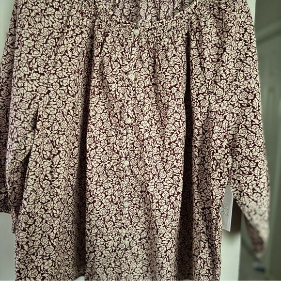 Time and Tru Women's XL Blouse NWT Red Floral Cotton Button Front 3/4 Sleeve Top - Picture 7 of 13